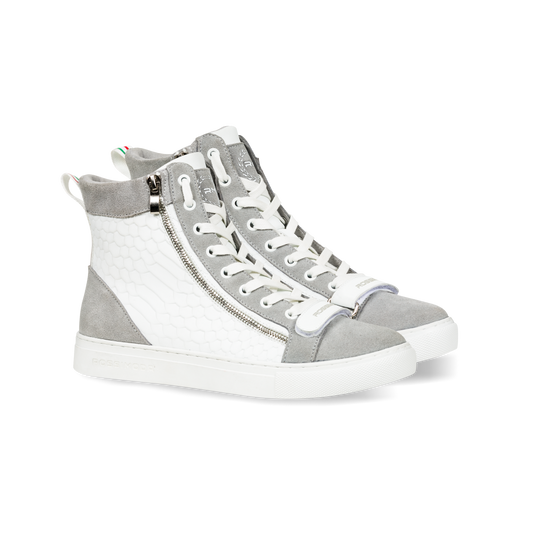 ALTA HIGH WHITE & GREY SNEAKER - Rossimoda Official